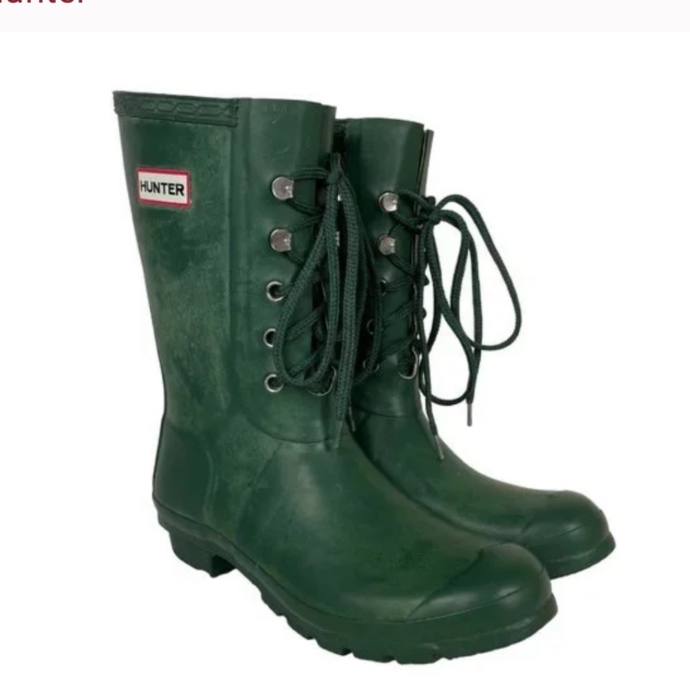Hunter Original Core Wellington Mid Calf Lace Boot Women's Size 8 W23608 Green